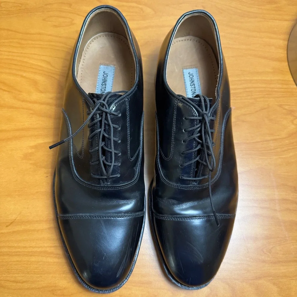 Johnston & Murphy Men's 7.5 Black Leather Cap Toe Oxford Dress Shoes Made India